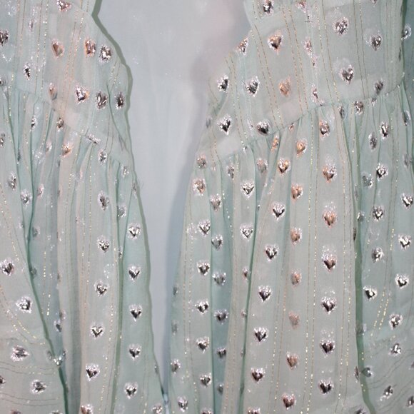 For Love & Lemons Mindy Mini Dress Mint Color With Sliver Hearts Size S … - Picture 8 of 13